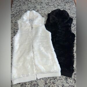 White House Black Market 2 Faux Fur Vests in Black and Ivory
